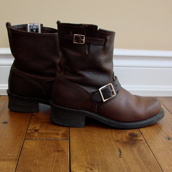 Frye Brown Leather Engineer Boot Booties Harness Moto Grunge Buckle Strap Size 8 - Picture 6 of 16